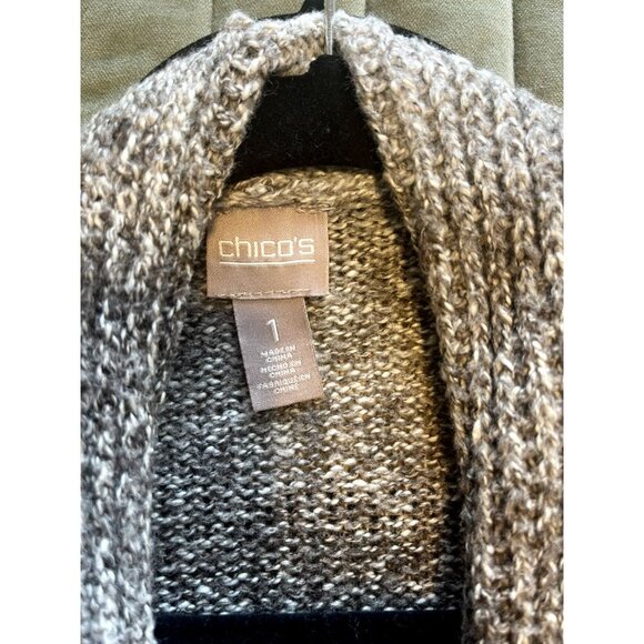 Chico's Ombre Knit Open front long Cardigan 1 tan/cream long sleeve collar soft - Picture 6 of 6